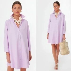 Tuckernuck Pomander Place Lavender Oxford Harris Long Sleeve Mini Shirt Dress, m
